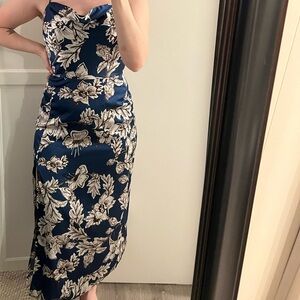 Floral Satin Navy Slip Dress